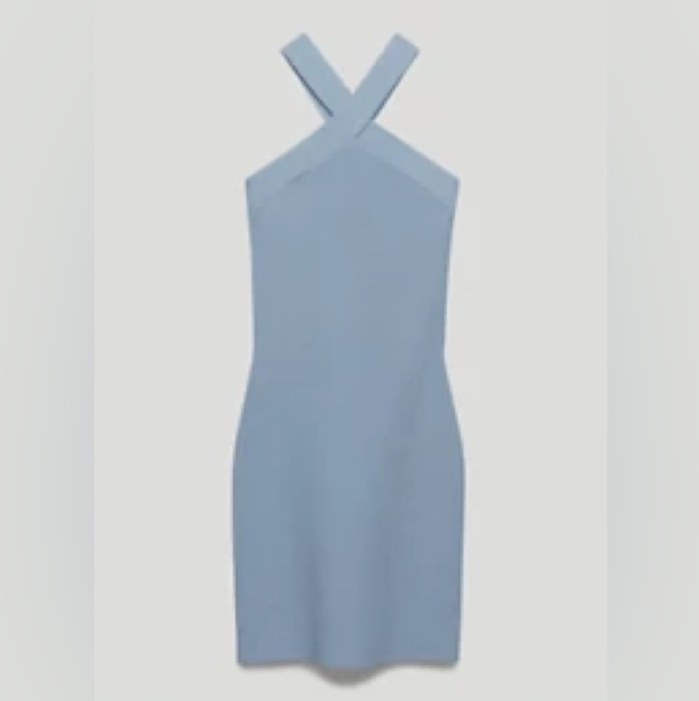 Aritzia Sculpt Knit Criss Cross Dress in Dune Blue